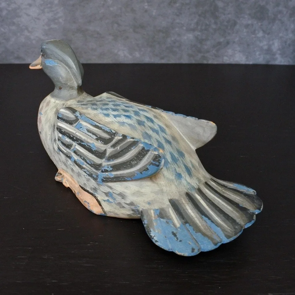 Vintage Hand Painted Wooden Carved Duck Decoy Rustic Farmhouse Style Ornament